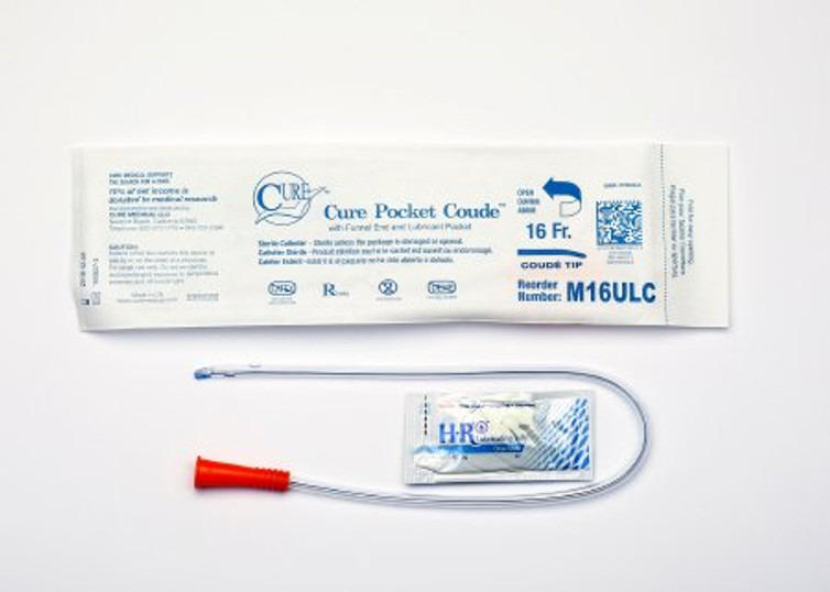 Urethral Catheter Cure Pocket Cath Coude Tip Uncoated PVC 16 Fr. 16 Inch M16ULC