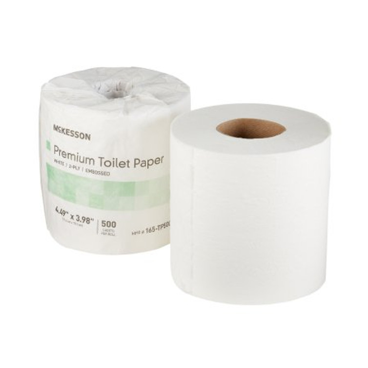 Toilet Tissue McKesson Premium White 2-Ply Standard Size Cored Roll 500 Sheets 4 x 4-1/2 Inch 165-TP500P