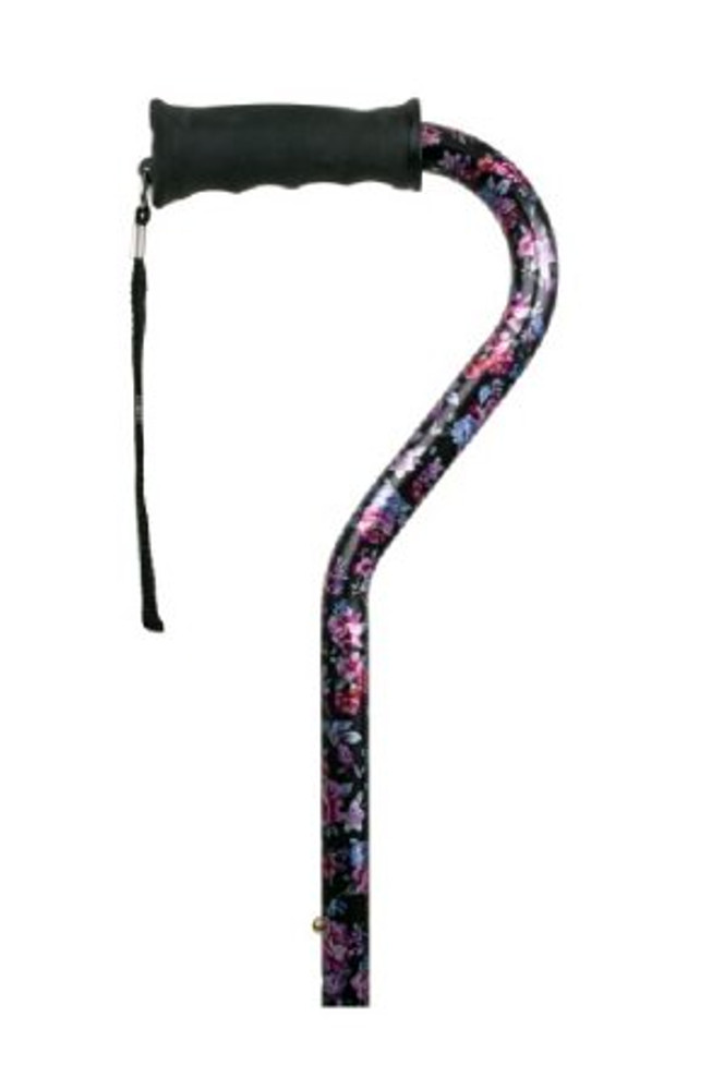 Offset Cane Soft Grip Aluminum 30-1/2 to 39-1/2 Inch Height Black Floral Print FGA58400 0000