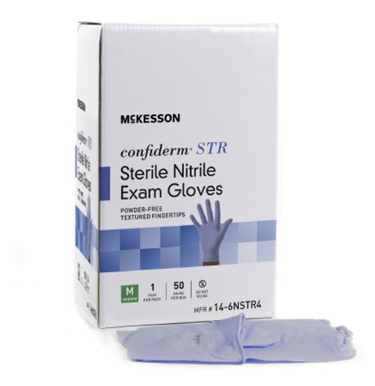 Exam Glove McKesson Confiderm STR Small Sterile Pair Nitrile Standard Cuff Length Textured Fingertips Blue Not Chemo Approved 14-6NSTR2