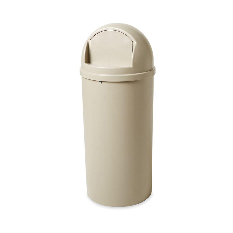 Trash Can Marshal Classic 15 gal. Round Beige Thermoset Polyester Push Open FG816088BEIG Each/1