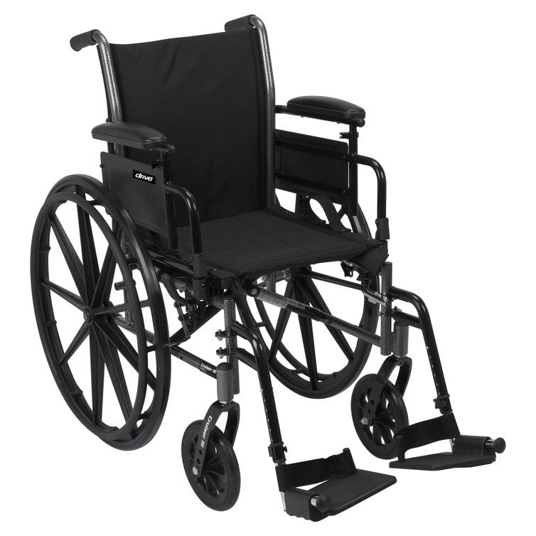 Lightweight Wheelchair McKesson Dual Axle Desk Length Arm Flip Back / Removable Padded Arm Style Swing-Away Footrest Black Upholstery 16 Inch Seat Width 300 lbs. Weight Capacity 146-K316DDA-SF Each/1