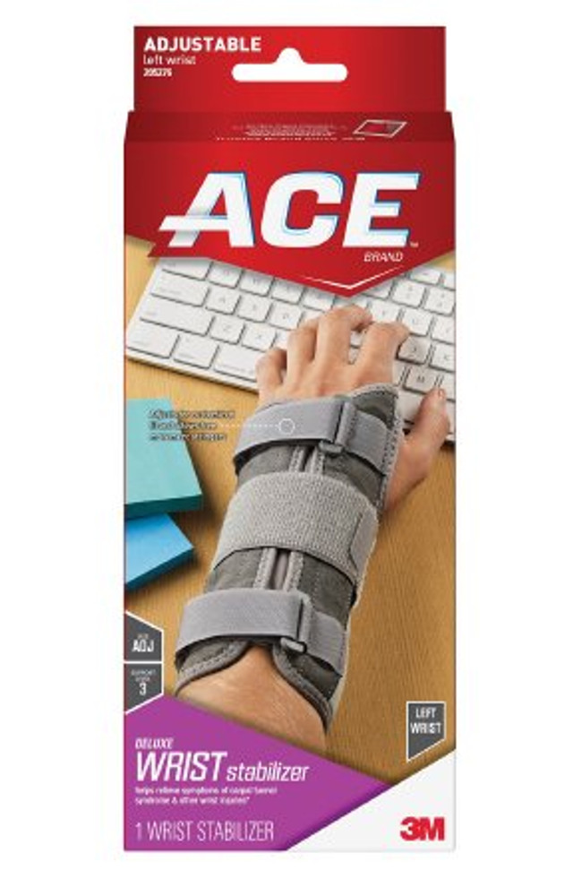 Wrist Brace 3M Ace Aluminum / Nylon / Polyester / Polypropylene / Polyurethane / Spandex Left Hand Gray One Size Fits Most 205276