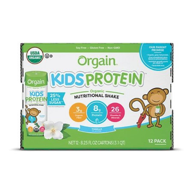 Pediatric Oral Supplement Orgain Kids Protein Organic Nutritional Shake Vanilla Flavor 8.25 oz. Carton Ready to Use 851770003100