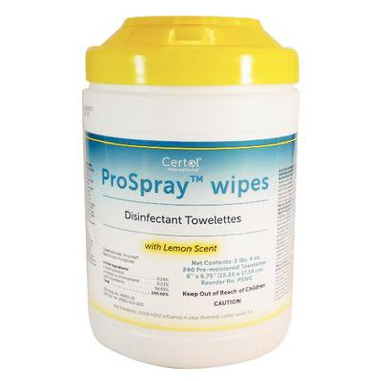 ProSpray Surface Disinfectant Cleaner Premoistened Manual Pull Wipe 240 Count Canister Disposable Lemon Scent NonSterile PSWC-1
