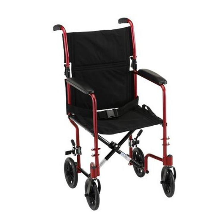 Lightweight Transport Chair Nova Aluminum Frame 300 lbs. Weight Capacity Full Length / Fixed Height Arm Red Upholstery 329R