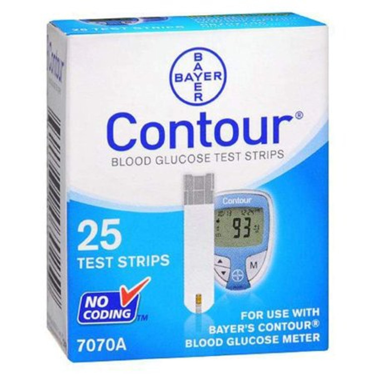 Blood Glucose Test Strips Contour 25 Strips per Box Tiny 0.6 Microliter blood sample For Bayer Contour Blood Glucose Meter 7070A