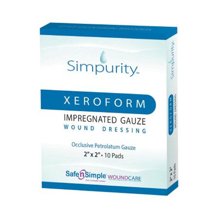 Xeroform Impregnated Dressing Simpurity 2 X 2 Inch Gauze Antimicrobial Petrolatum Blend Sterile SNS58822