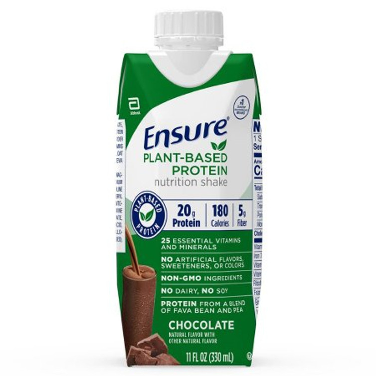 Oral Protein Supplement Ensure Plant Based Protein Nutrition Shake Chocolate Flavor Ready to Use 11 oz. Carton 67453 Case/3