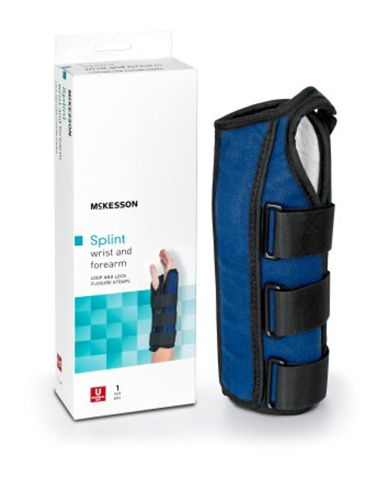 Wrist / Forearm Brace McKesson Aluminum / Nylon / Foam / Flannelette Right Hand Black / Blue One Size Fits Most 155-79-87050 Each/1