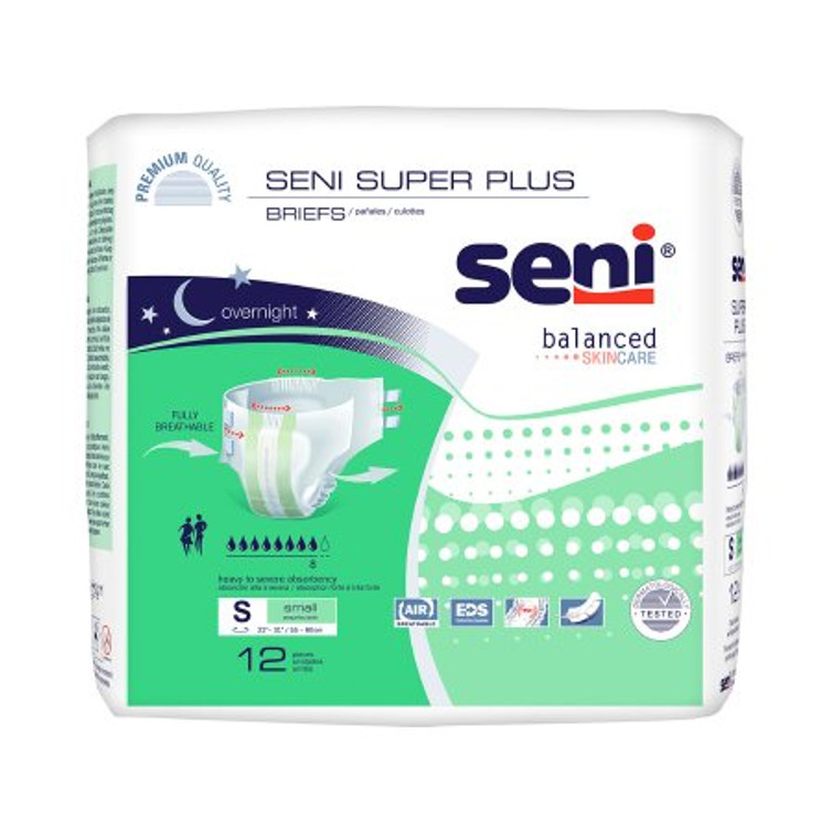 Unisex Adult Incontinence Brief Seni Super Plus Small Disposable Heavy Absorbency S-SM12-BP1