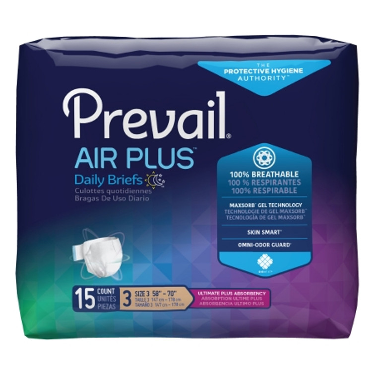 Unisex Adult Incontinence Brief Prevail Air Plus Size 3 Disposable Heavy Absorbency PVBNG-014CA