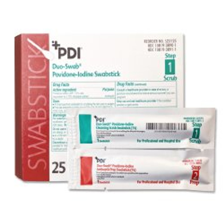 Impregnated Swabstick PDI Duo-Swab 7.5% / 10% Strength Povidone-Iodine Individual Packet NonSterile S23125 Case/250