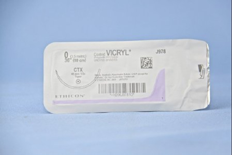 Suture with Needle Coated Vicryl Absorbable Coated Undyed Suture Braided Polyglactin 910 Size 0 36 Inch Suture 1-Needle 48 mm Length 1/2 Circle Taper Point Needle J978H