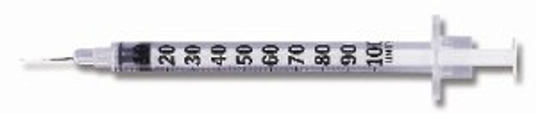 Insulin Syringe with Needle Micro-Fine 1 mL 28 Gauge 1/2 Inch Attached Needle Without Safety 329420