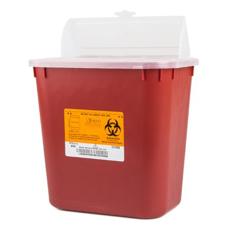 Sharps Container Sharps 9-1/2 H X 10 W X 7 D Inch 2 Gallon Red Base / Translucent Lid Horizontal Entry Hinged Snap On Lid 8704