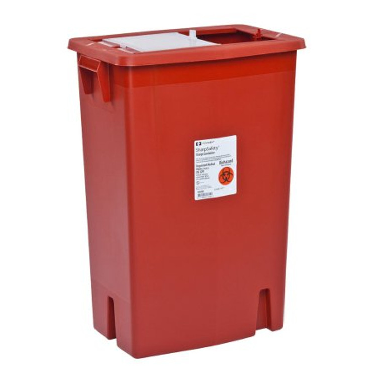Sharps Container SharpSafety 26 H X 18-1/4 W X 12-3/4 D Inch 18 Gallon Red Base / Translucent Lid Vertical Entry Sliding Lid 8938