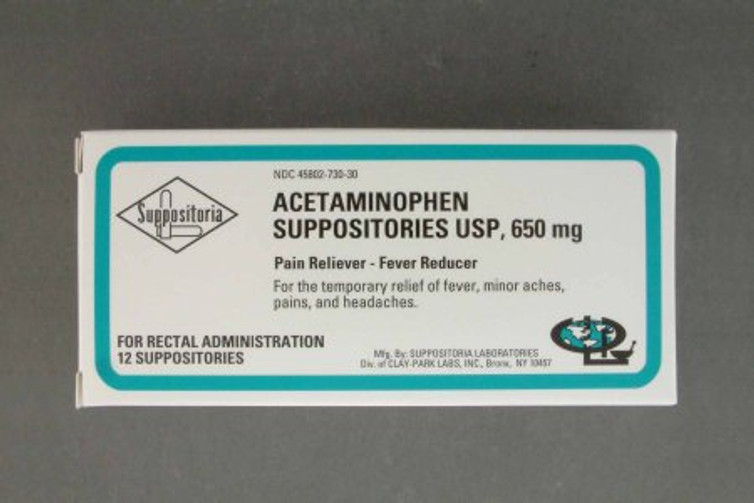 Pain Relief 650 mg Strength Acetaminophen Rectal Suppository 12 per Box 45802073030 Box/12
