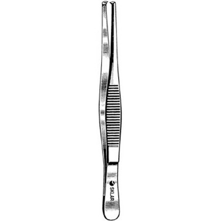 Tissue Forceps 4-1/2 Inch Length Surgical Grade Stainless Steel NonSterile NonLocking Thumb Handle Straight Serrated Tips with 1 X 2 Teeth 19-1245 Each/1