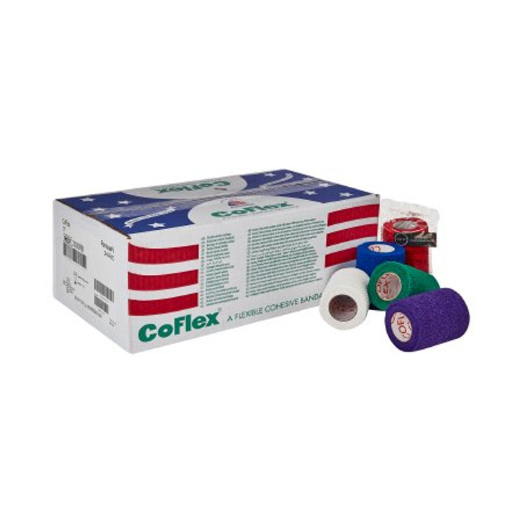 Cohesive Bandage CoFlex 3 Inch X 5 Yard 14 lbs. Tensile Strength Self-adherent Closure Teal / Blue / White / Purple / Red / Green NonSterile 3300RB Case/24