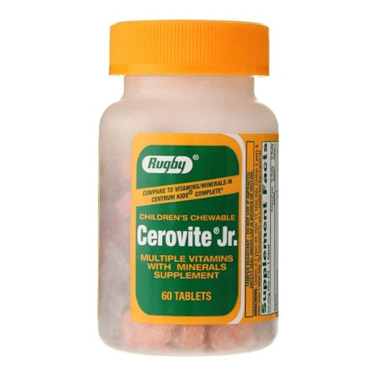 Multivitamin Supplement Cerovite Jr. Vitamin A / Cholcalciferol / Calcium 3500 IU - 400 IU - 108 mg Strength Chewable Tablet 60 per Bottle Assorted Fruit Flavors 00536344308 Bottle/1