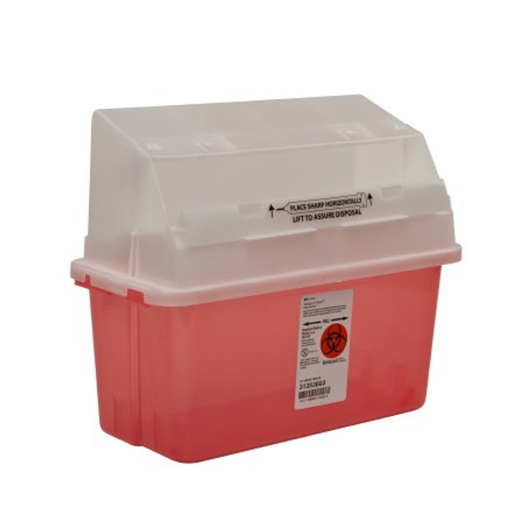 Sharps Container GatorGuard Jr 14 H X 13 W X 6 D Inch 1.25 Gallon Translucent Red Base / Clear Lid Horizontal Entry Counter Balanced Door Lid 31353603