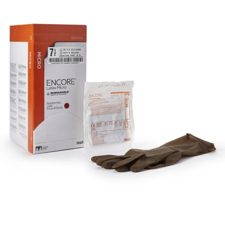 Surgical Glove ENCORE MicrOptic Size 7.5 Sterile Pair Latex Extended Cuff Length Smooth Brown Not Chemo Approved 5787004