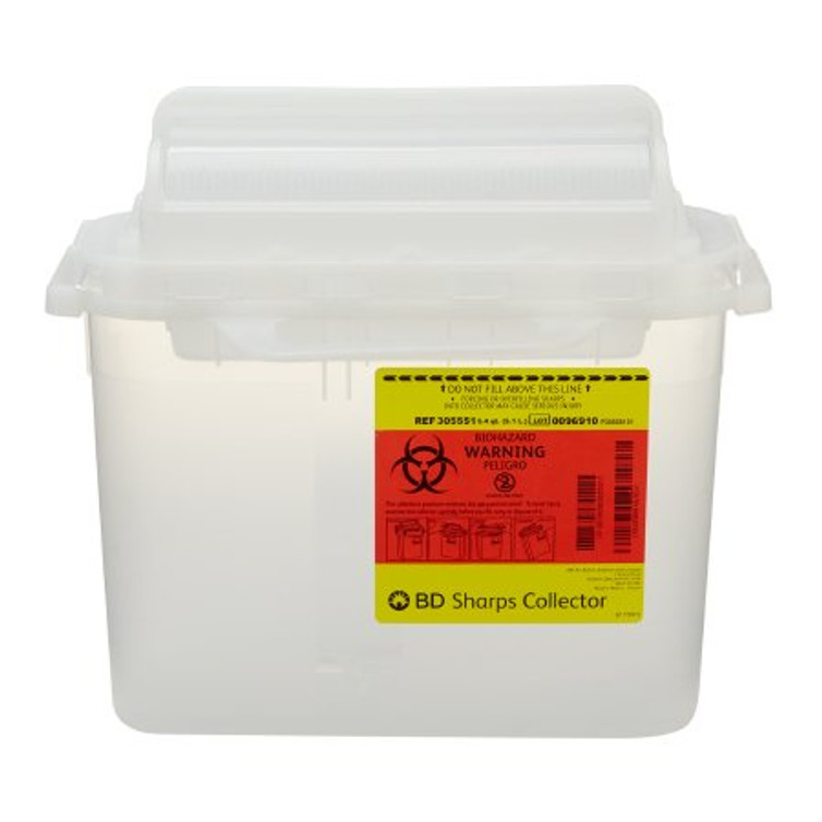 Sharps Container BD 12 H X 12 W X 4-4/5 D Inch 5.4 Quart Translucent White Base / Translucent White Lid Horizontal Entry Counter Balanced Door Lid 305551