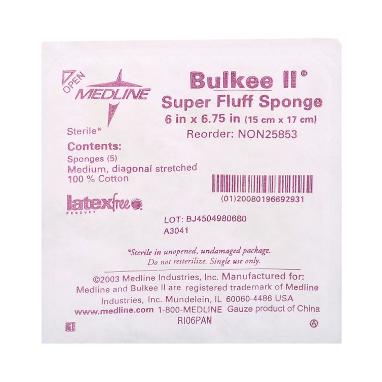 Fluff Dressing Bulkee Cotton 6-Ply 6 X 6-3/4 Inch Rectangle Sterile NON25853 Each/1
