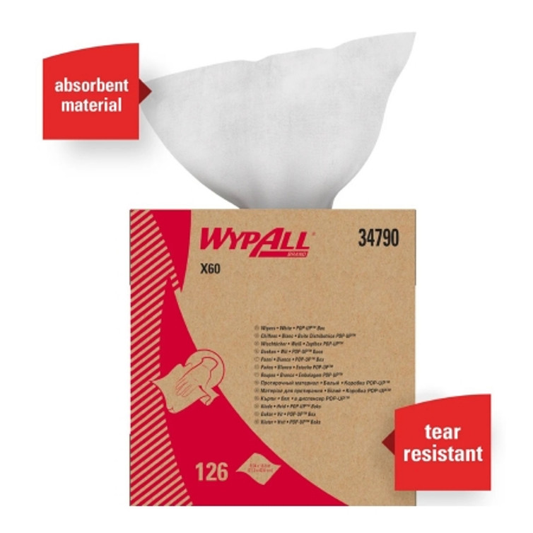 Task Wipe WypAll X60 Light Duty White NonSterile Cellulose / Polypropylene 9-1/10 X 16-4/5 Inch Reusable 34790