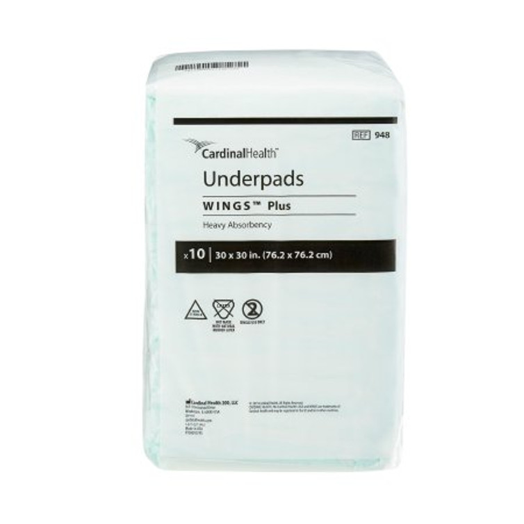 Underpad Wings Plus 30 X 30 Inch Disposable Fluff / Polymer Heavy Absorbency 948