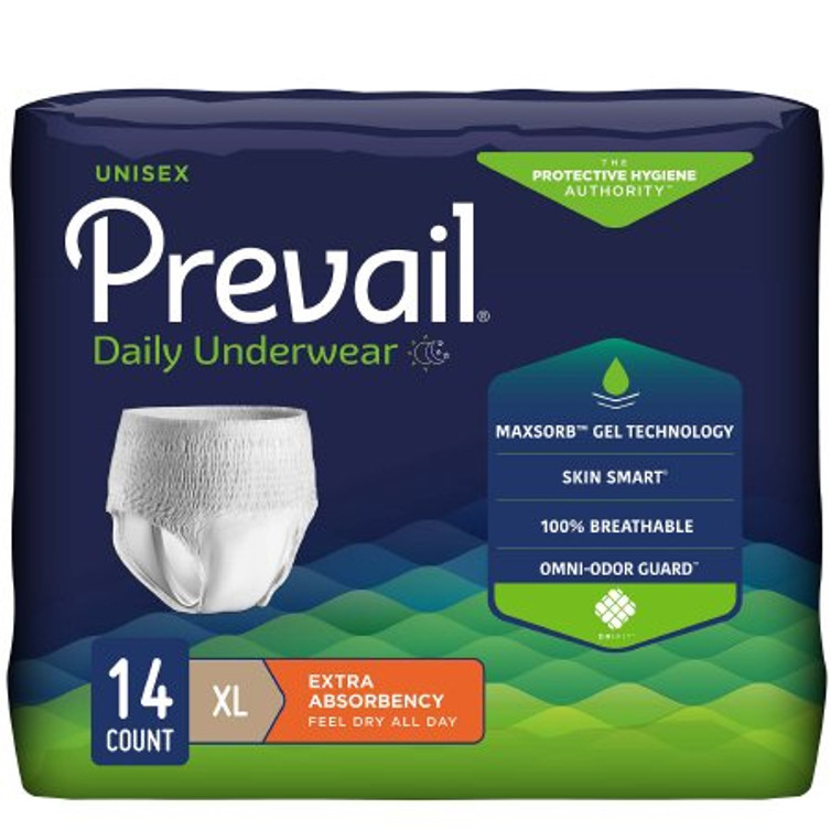 Unisex Adult Absorbent Underwear Prevail Daily Underwear Pull On with Tear Away Seams X-Large Disposable Moderate Absorbency PV-514