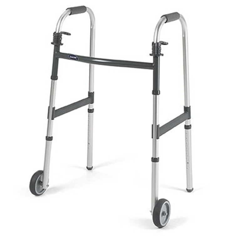 Dual Release Folding Walker Adjustable Height Invacare IClass Aluminum Frame 300 lbs. Weight Capacity 33 to 39 Inch Height 6291-5F