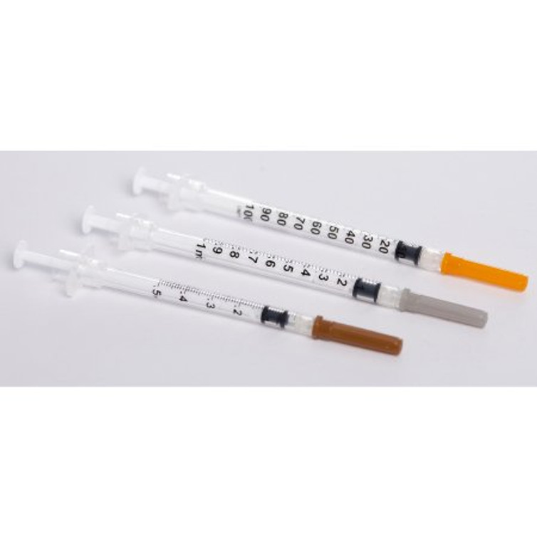 Tuberculin Syringe with Needle Sol-Care 1 mL 25 Gauge 5/8 Inch Attached Needle Retractable Needle 100018IM
