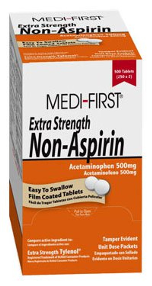 Pain Relief Medi-First 500 mg Strength Acetaminophen Tablet 250 per Box 80413 Box/500