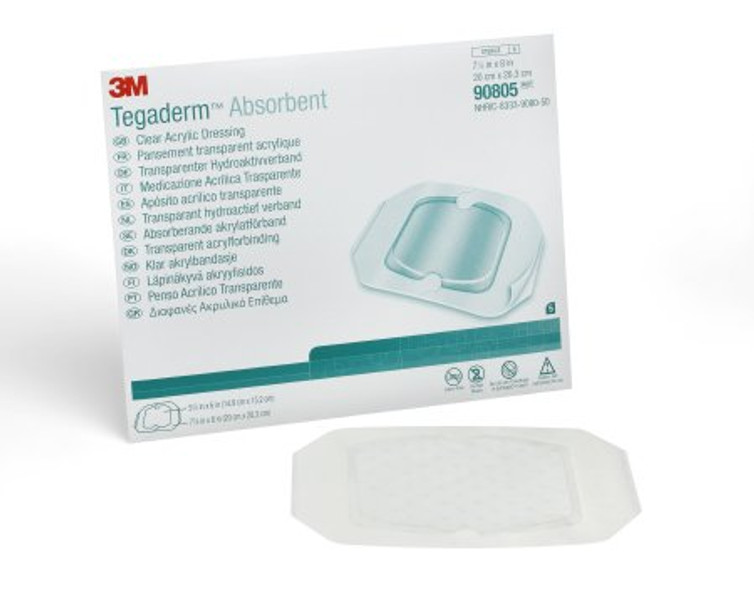 Absorbent Acrylic Transparent Film Dressing 3M Tegaderm Square 7-7/8 X 8 Inch 2 Tab Delivery Without Label Sterile 90805