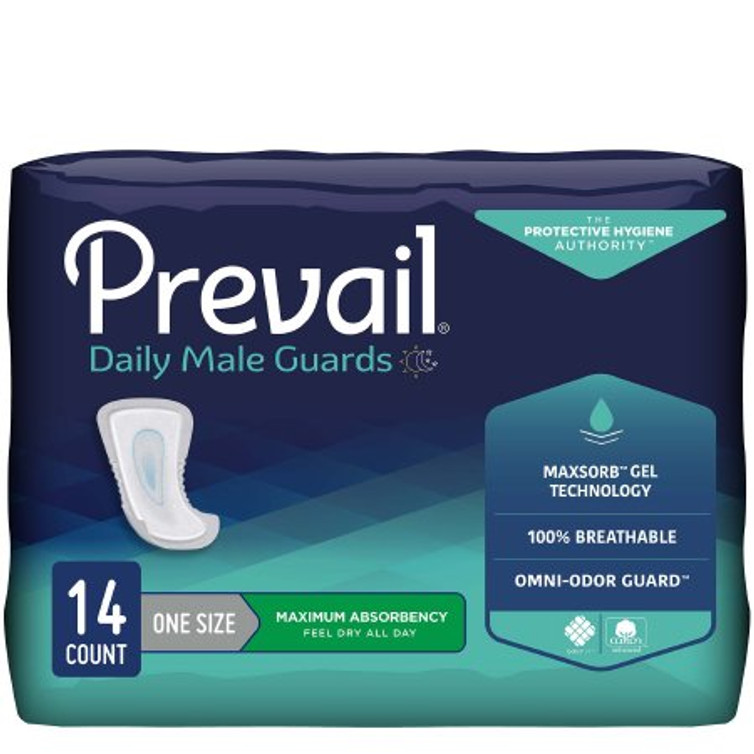 Bladder Control Pad Prevail Daily Male Guards 12-1/2 Inch Length Heavy Absorbency Polymer Core One Size Fits Most Adult Male Disposable PV-811