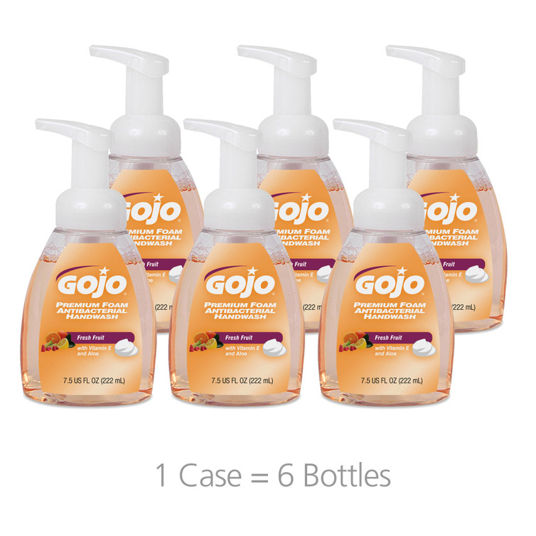 Antibacterial Soap GOJO Premium Foaming 7.5 oz. Pump Bottle Fresh Fruit Scent 5710-06 Case/6
