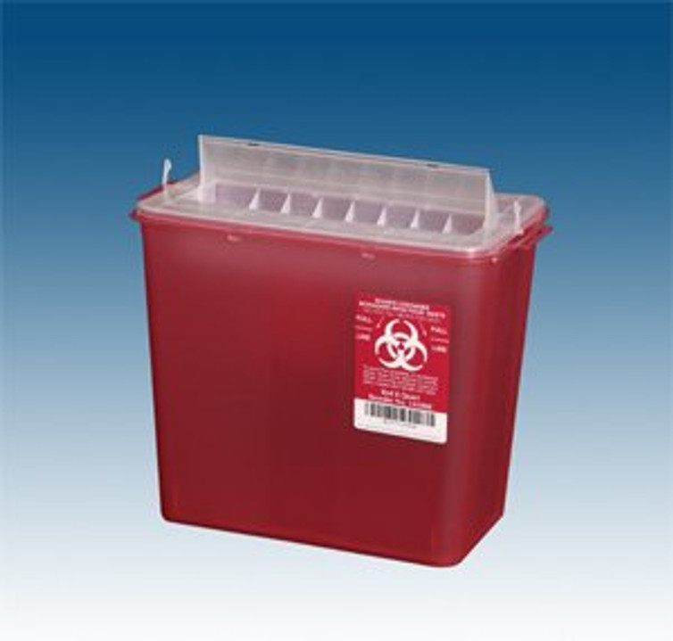 Sharps Container 11 H X 11-3/4 W X 6-3/4 D Inch 2 Gallon Translucent Red Base / Translucent Lid Horizontal Entry Rotating Lid 145008 Case/20