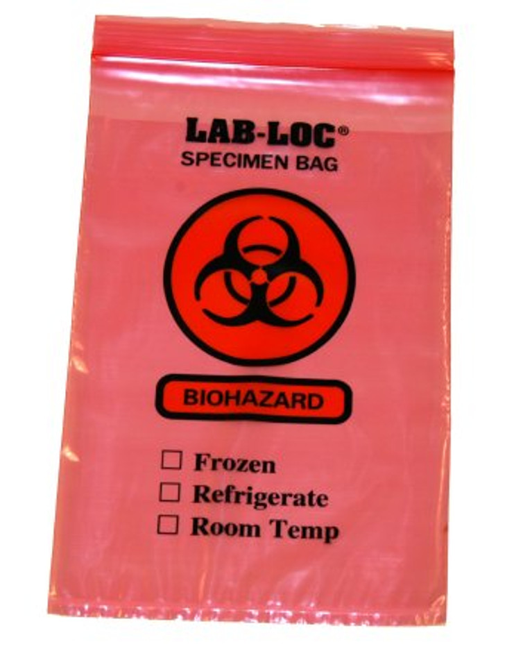 Specimen Transport Bag with Document Pouch Lab-Loc 6 X 9 Inch LDPE Zip Closure Biohazard Symbol / Storage Instructions NonSterile LAB20609RE Case/1000