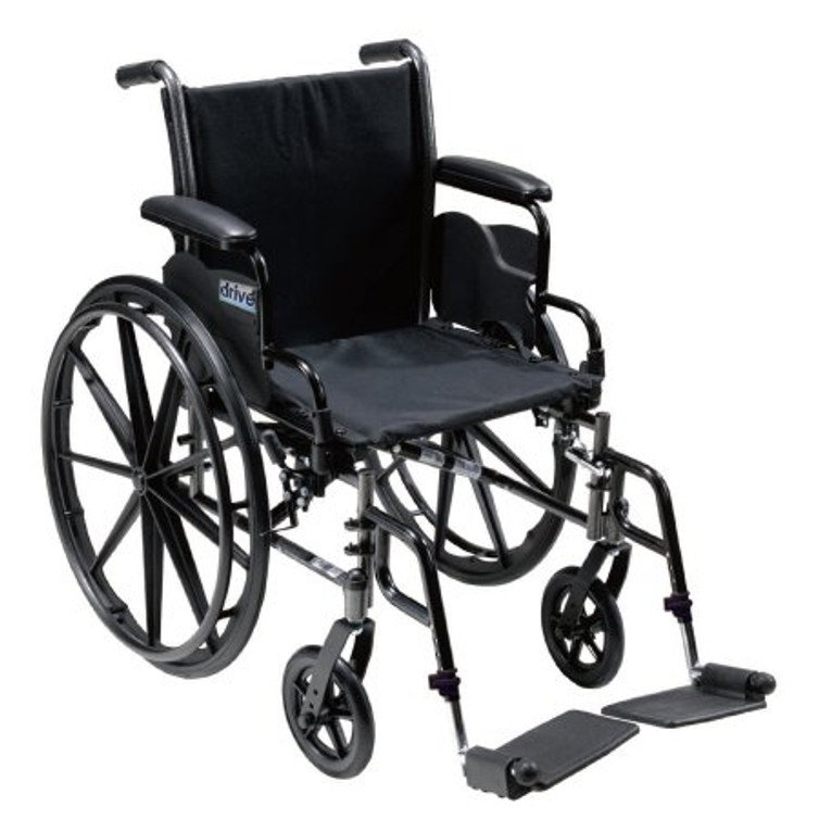 Lightweight Wheelchair drive Cruiser III Dual Axle Full Length Arm Flip Back / Removable Padded Arm Style Swing-Away Footrest Black Upholstery 18 Inch Seat Width 300 lbs. Weight Capacity K318DFA-SF Each/1