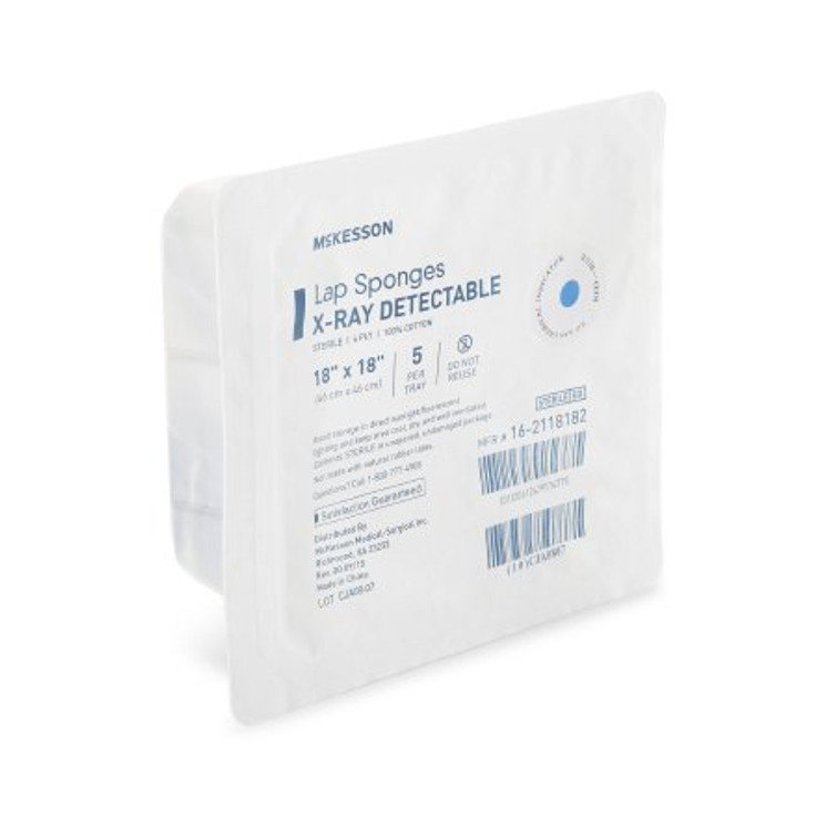 Surgical Laparotomy Sponge McKesson X-Ray Detectable Cotton 18 X 18 Inch 5 Count Hard Pack Sterile 16-2118182