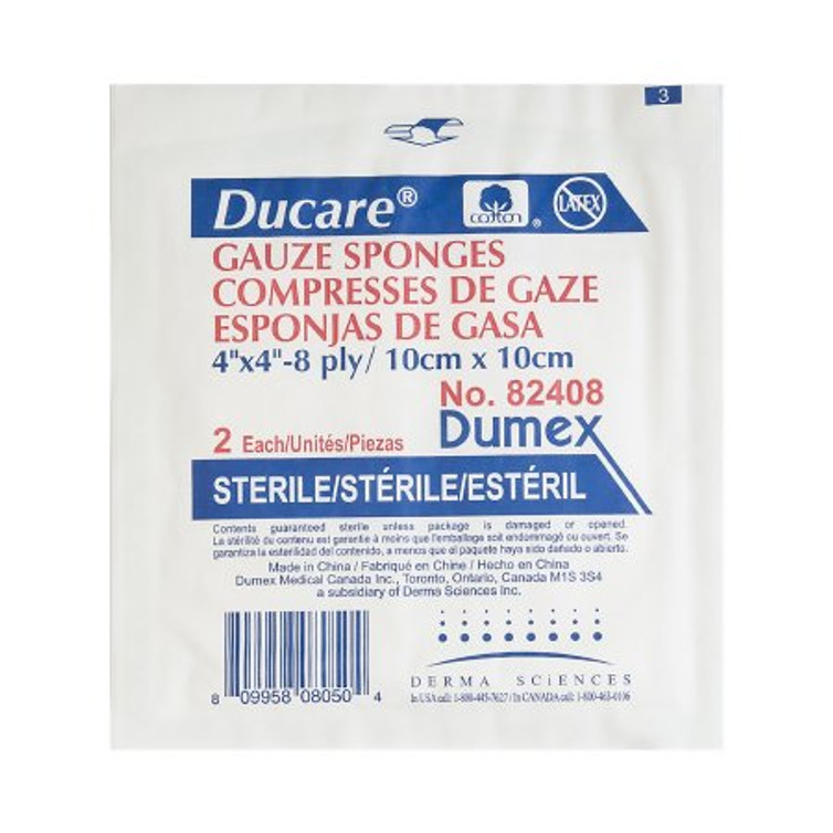 Gauze Sponge Ducare Cotton 8-Ply 4 X 4 Inch Square Sterile 82408