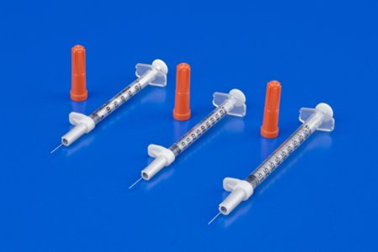 Insulin Syringe with Needle Magellan 0.5 mL 29 Gauge 1/2 Inch Attached Needle Sliding Safety Needle 8881892950