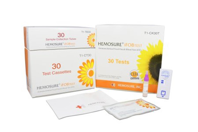 Rapid Test Kit Hemosure Colorectal Cancer Screening Fecal Occult Blood Test iFOB or FIT Stool Sample 30 Tests T1-CK30T Box/1
