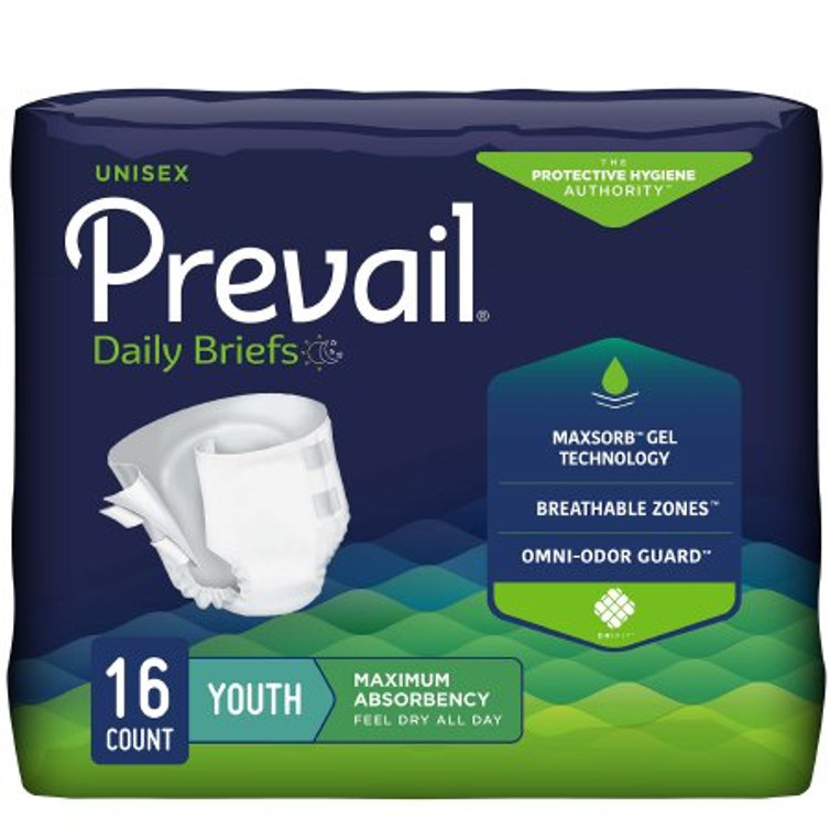 Unisex Youth / Adult Incontinence Brief Prevail X-Small Disposable Heavy Absorbency PV-015