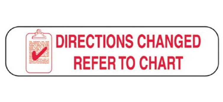 Pre-Printed Label Barkley Auxiliary Label White Paper Directions Changed Refer To Chart Red Safety and Instructional 3/8 X 1-5/8 Inch 2081 Pack/1000