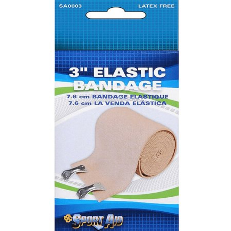 Elastic Bandage Sport Aid 3 Inch Width Standard Compression Clip Detached Closure Tan NonSterile SA0003 BEI UN Each/1