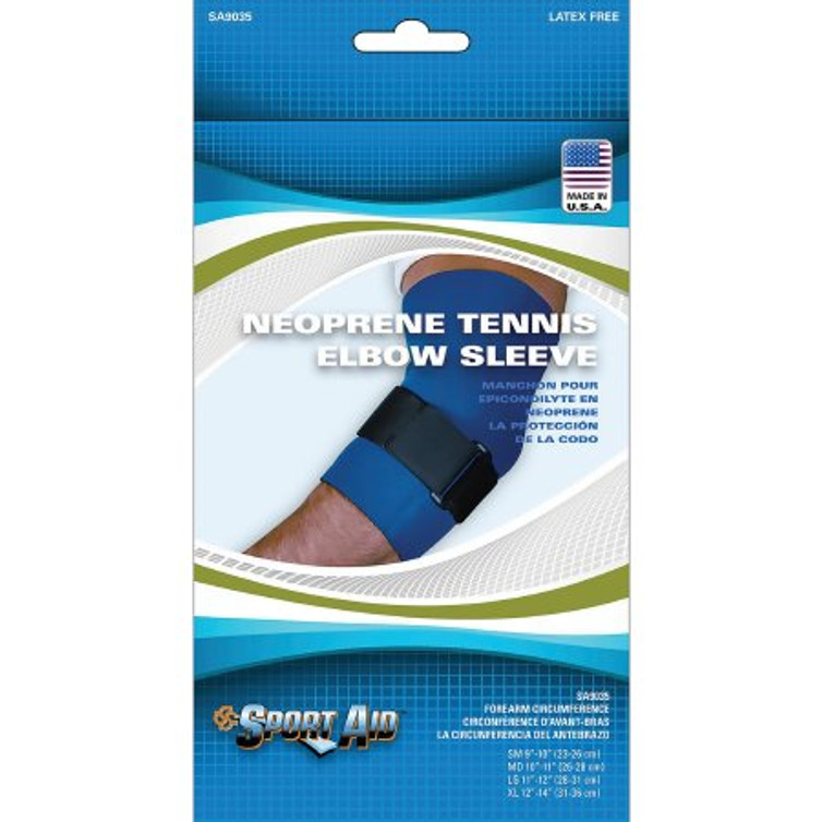 Tennis Elbow Support Sport-Aid Large Pull On / D-Ring / Hook and Loop Strap Closure Sleeve with Strap Left or Right Arm 11 to 12 Inch Forearm Circumference Blue SA9035 BLU LG Each/1