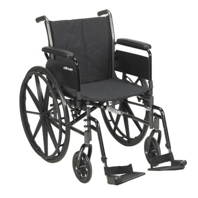 Lightweight Wheelchair drive Cruiser III Dual Axle Full Length Arm Flip Back / Removable Padded Arm Style Elevating Legrest Black Upholstery 18 Inch Seat Width 300 lbs. Weight Capacity K318DFA-ELR Each/1